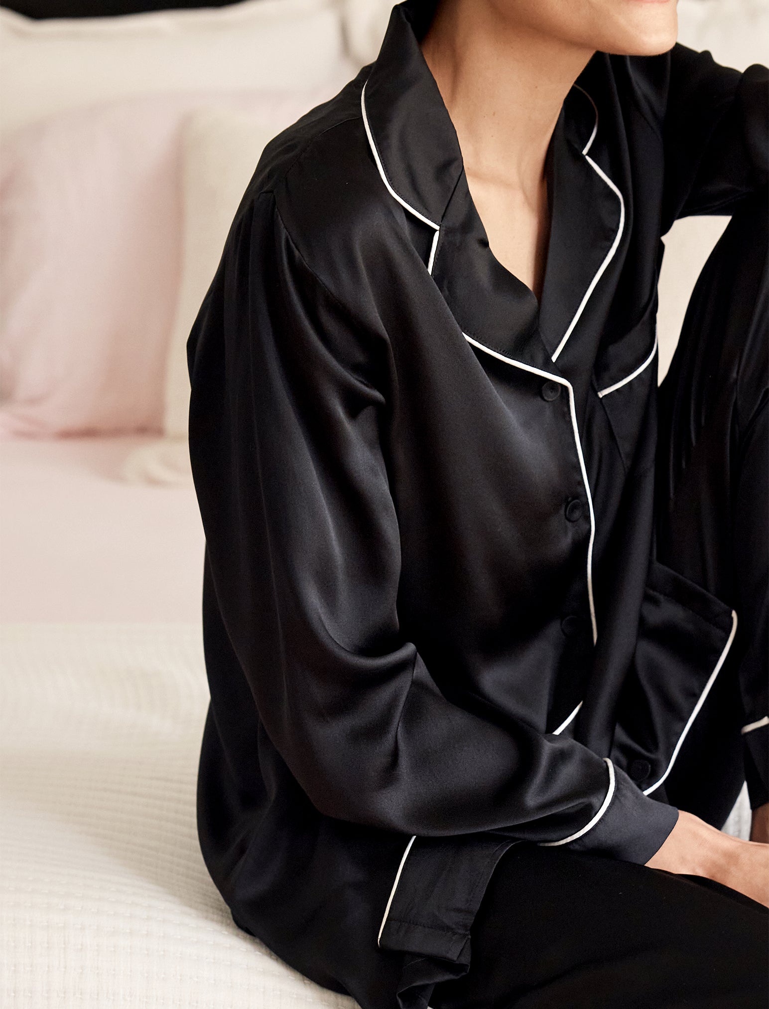 Sylvie Silk Piped Full Length PJ Set