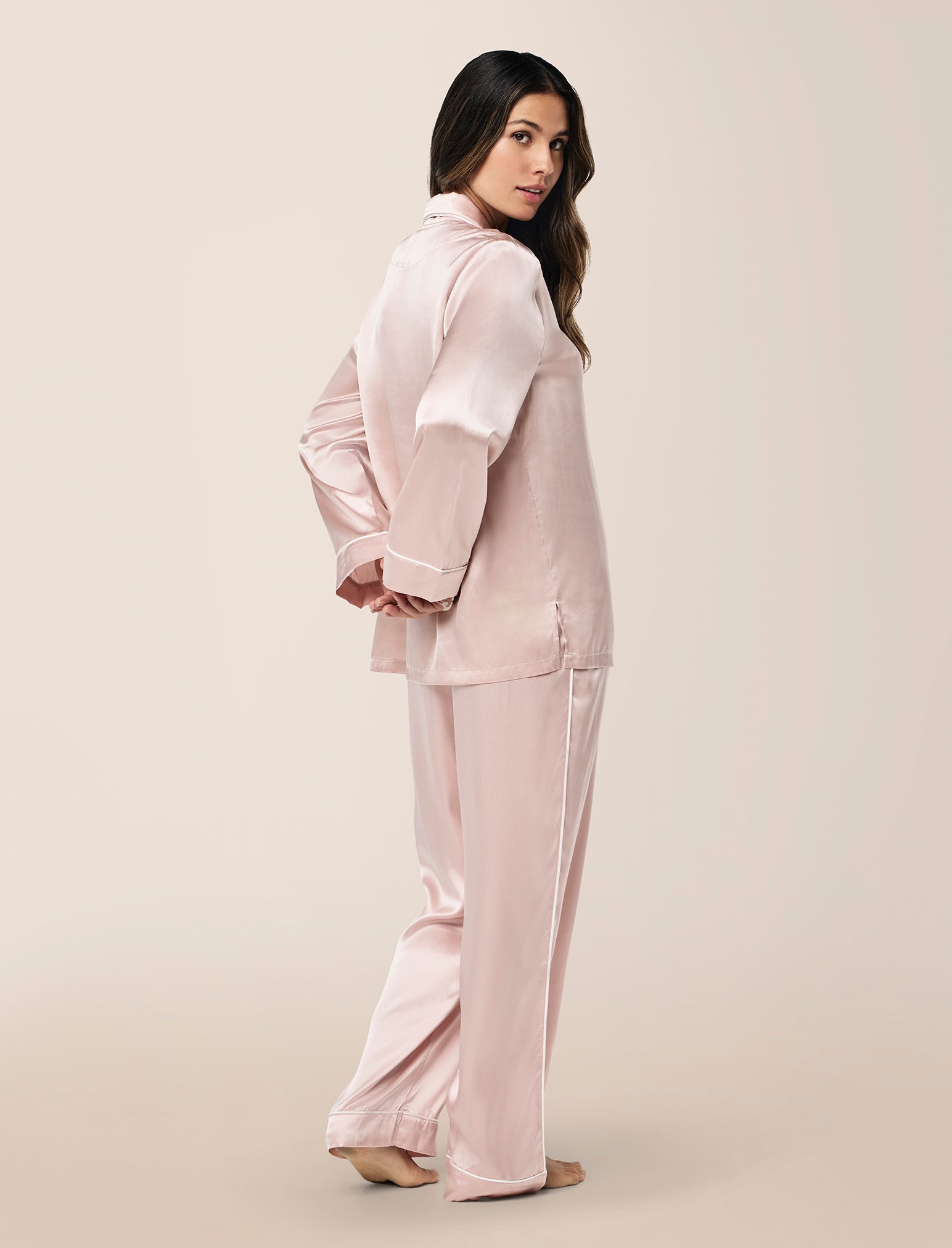 Sylvie Silk Piped Full Length PJ