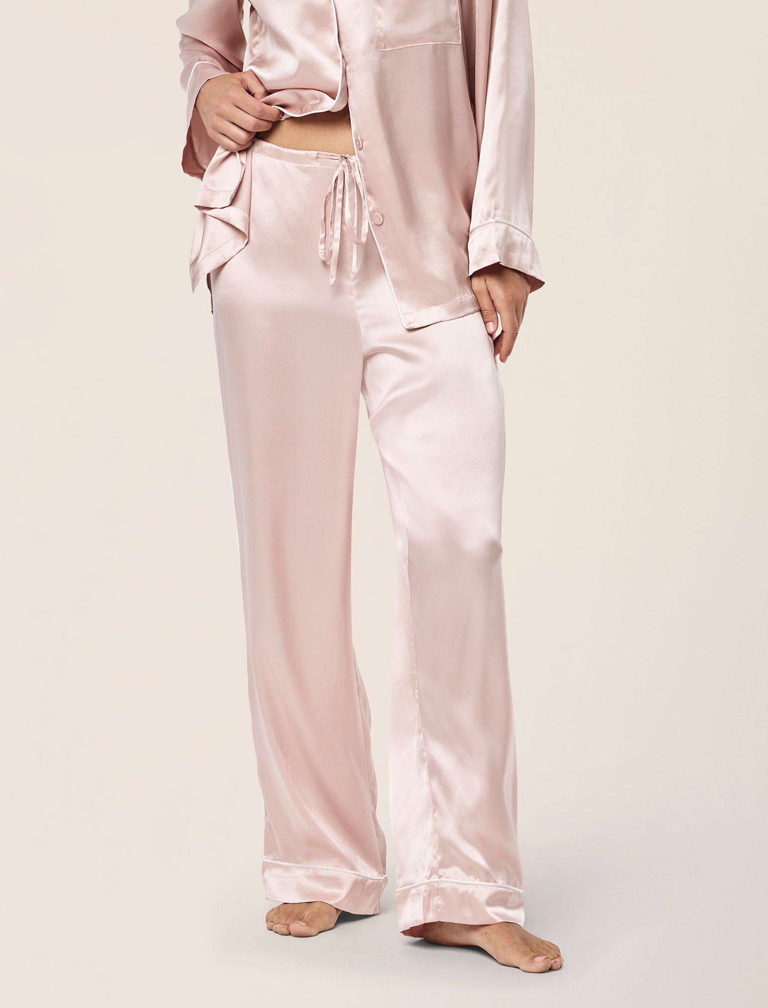 Sylvie Silk Piped Full Length PJ