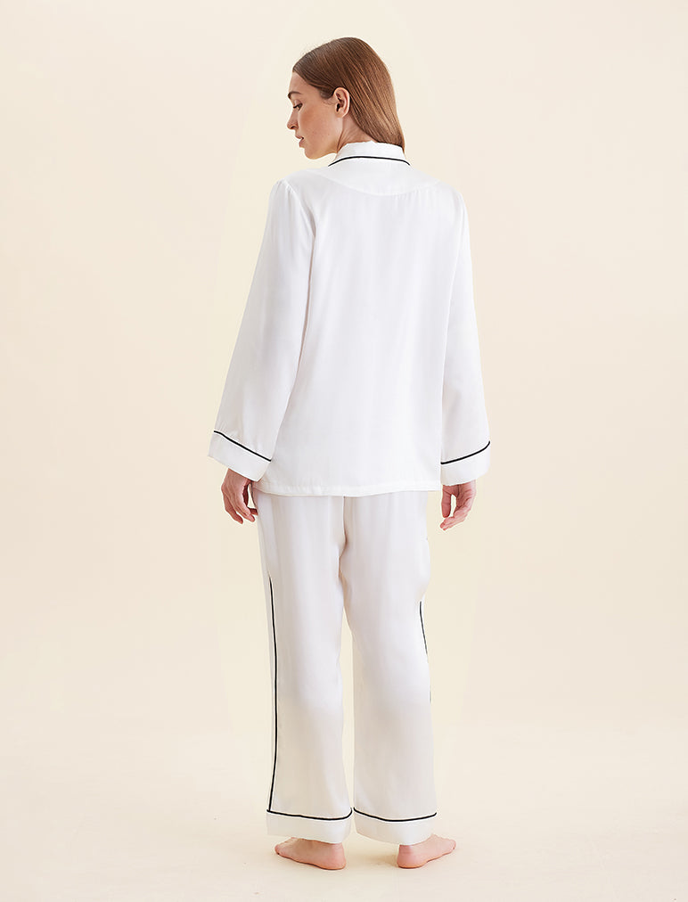Sylvie Silk Piped Full Length PJ Set
