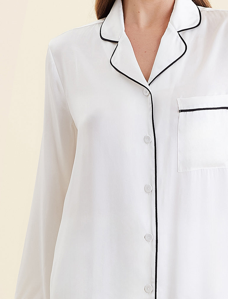 Sylvie Silk Piped Full Length PJ Set