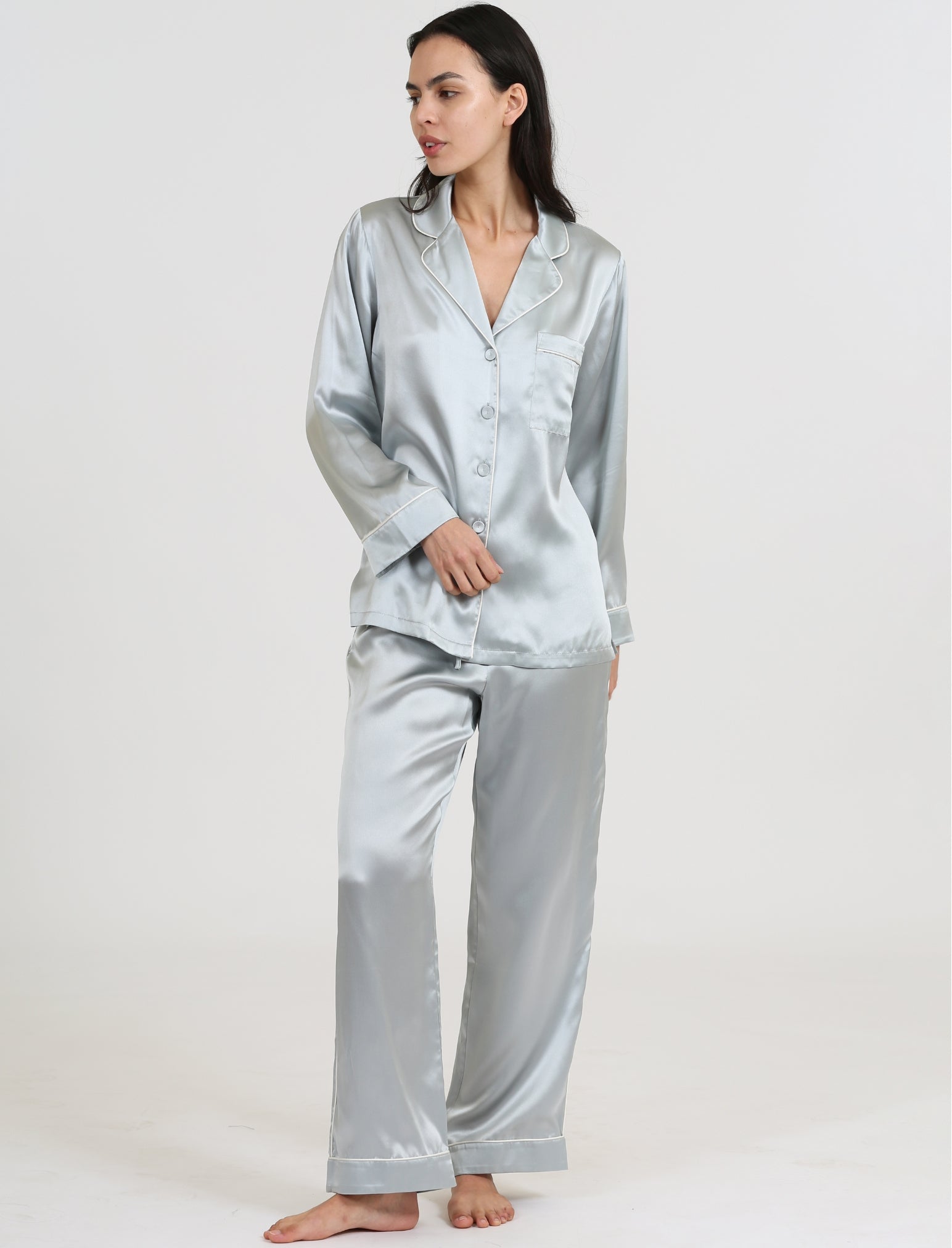 Sylvie Silk Piped Full Length PJ