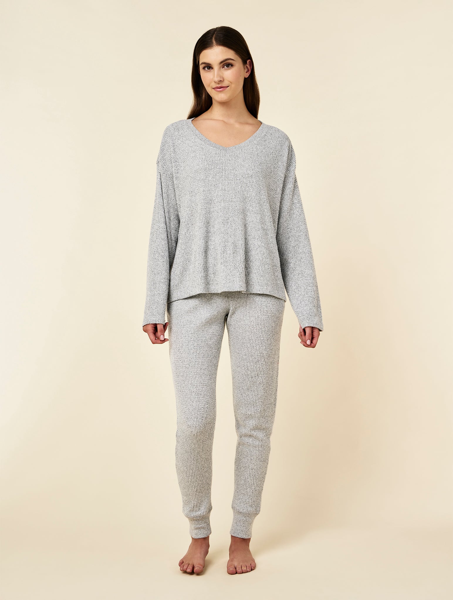 Super Soft Waffle V-Neck Long Sleeve Top & Jogger Set