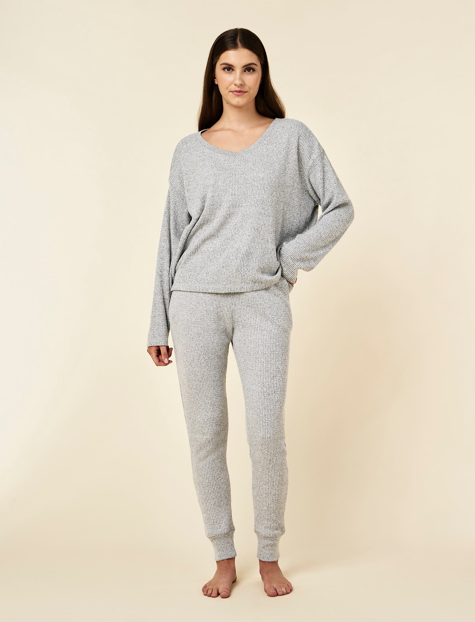 Super Soft Waffle V-Neck Long Sleeve Top & Jogger Set