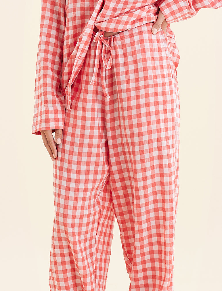 Seersucker Gingham Full Length PJ Set