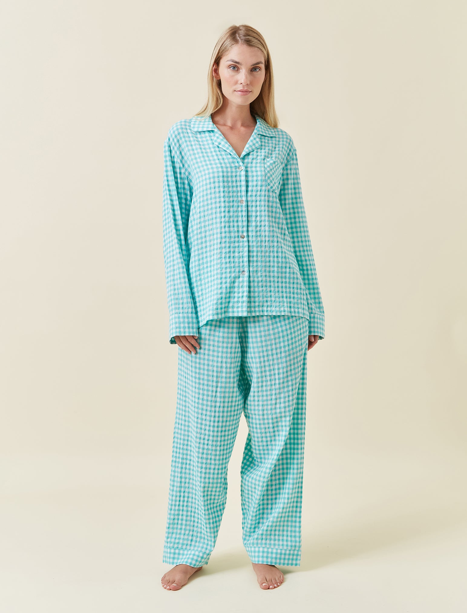 Seersucker Gingham Full Length PJ Set