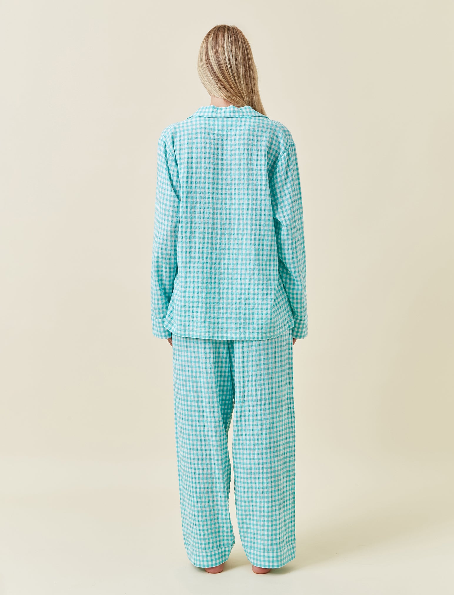 Seersucker Gingham Full Length PJ Set