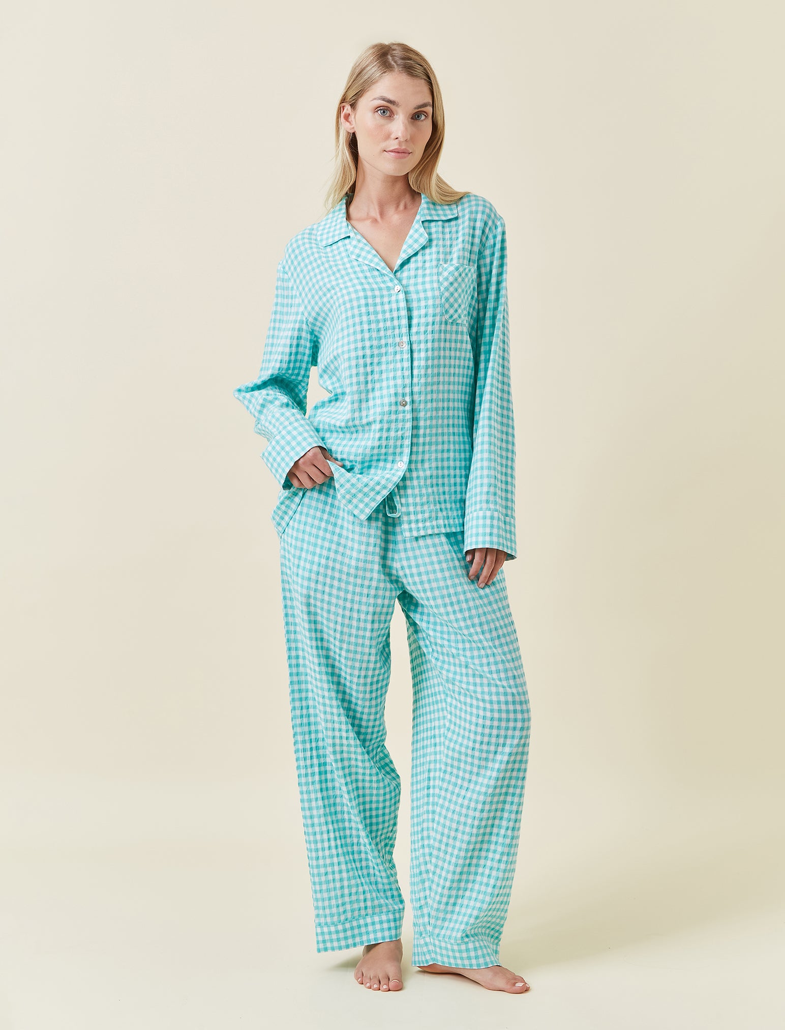 Seersucker Gingham Full Length PJs