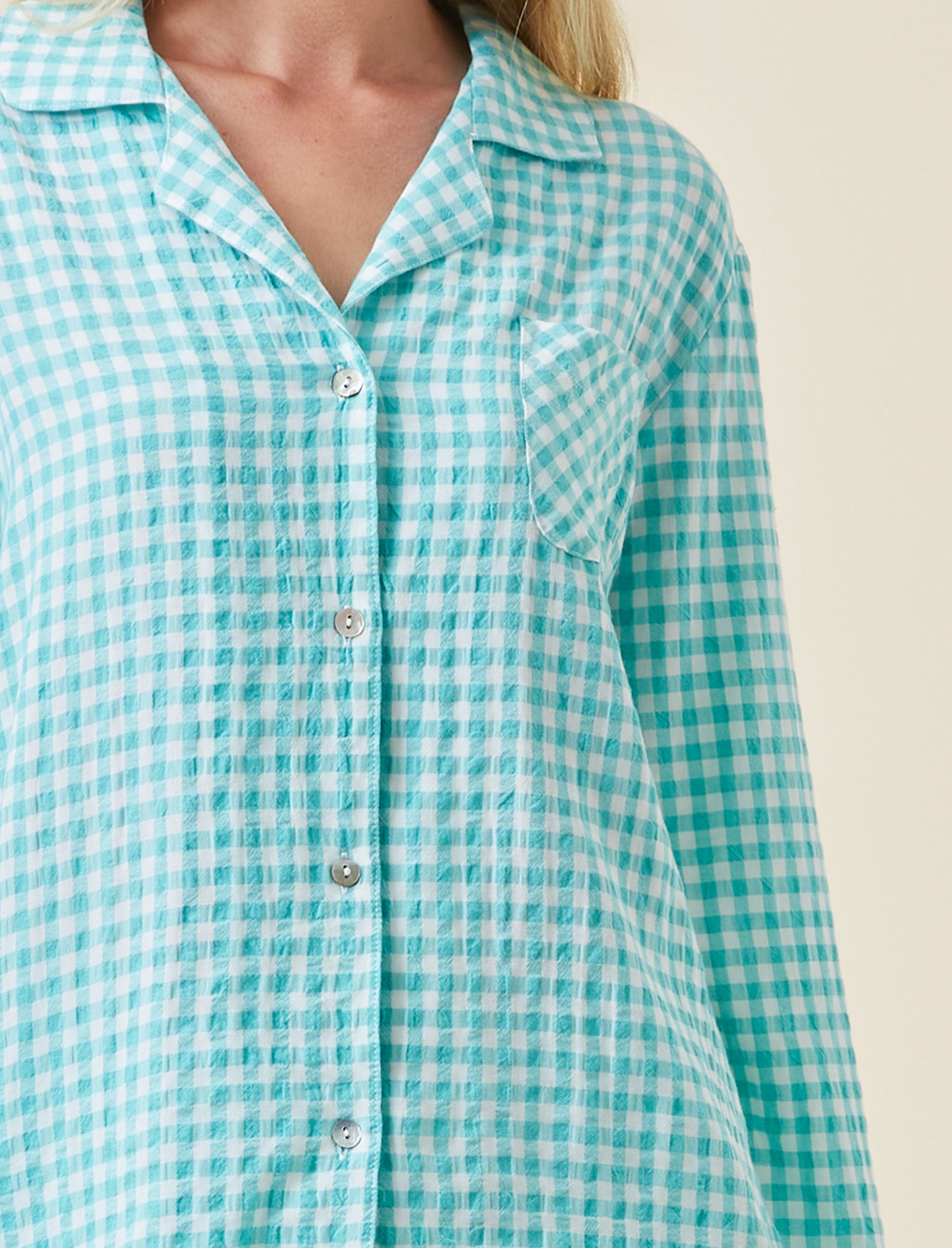 Seersucker Gingham Full Length PJ Set