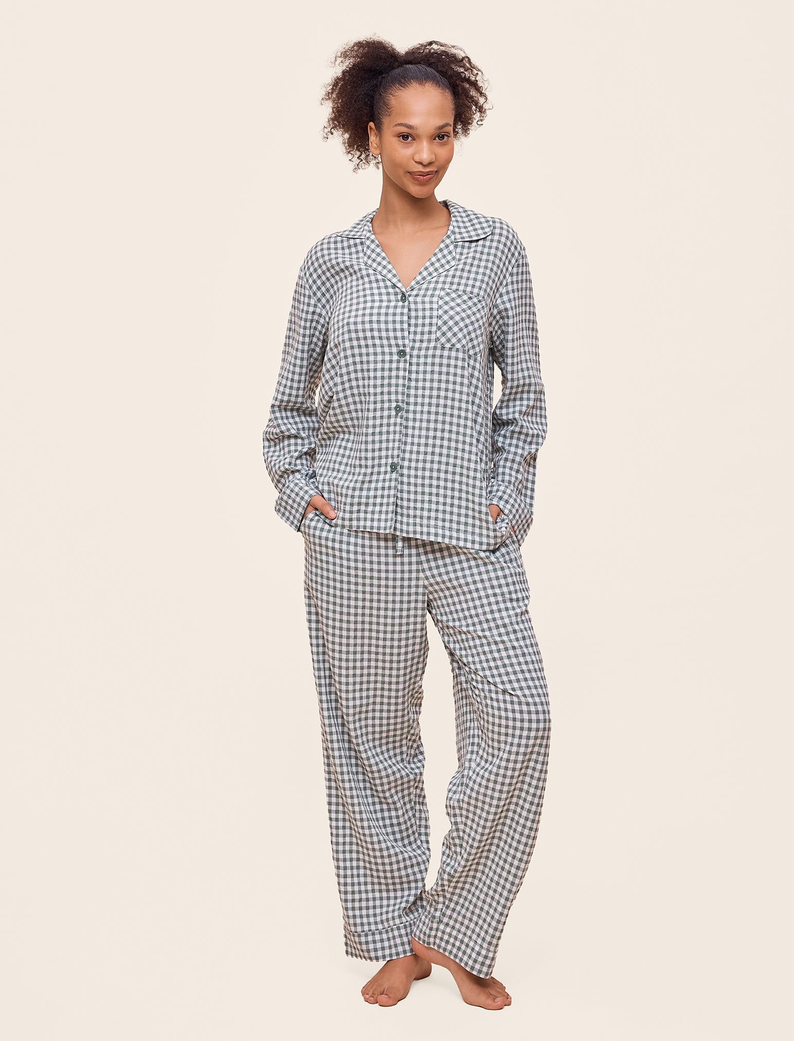 Seersucker Gingham Full Length PJ Set