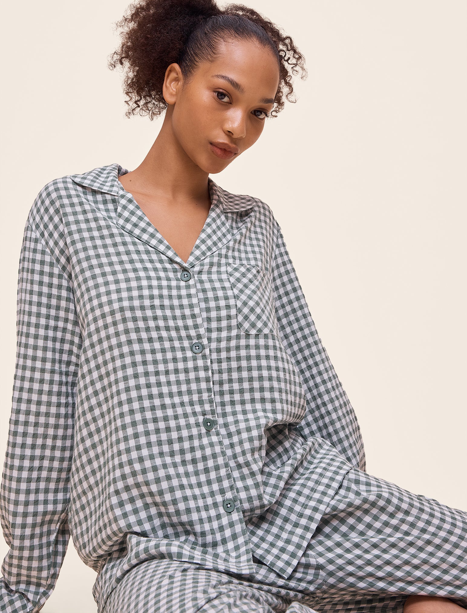 Seersucker Gingham Full Length PJ Set
