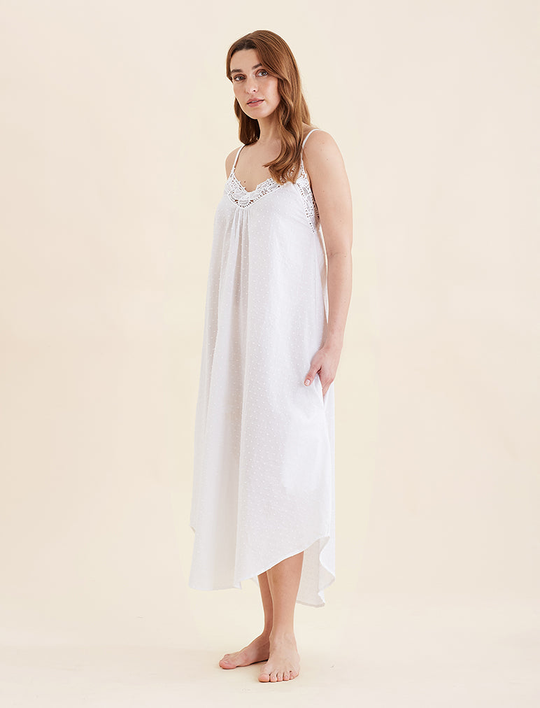 Swiss Dot Lace Trim Maxi Nightie