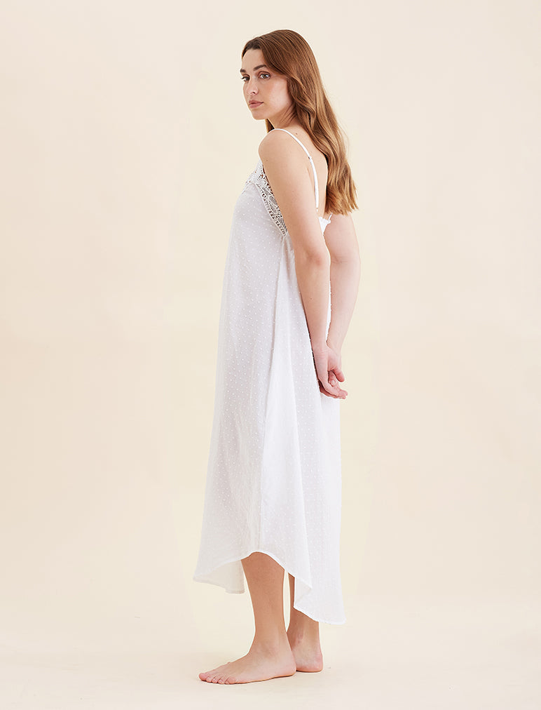 Swiss Dot Lace Trim Maxi Nightie