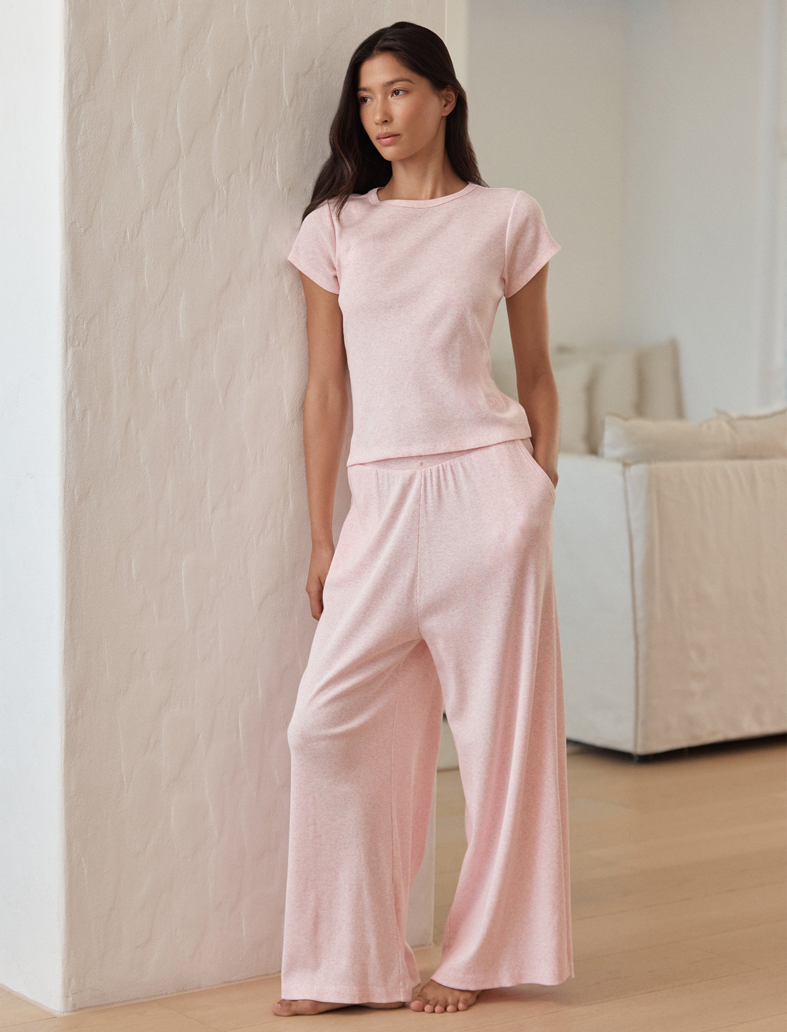 Soft Baby Rib Full Length Wide Leg Pant