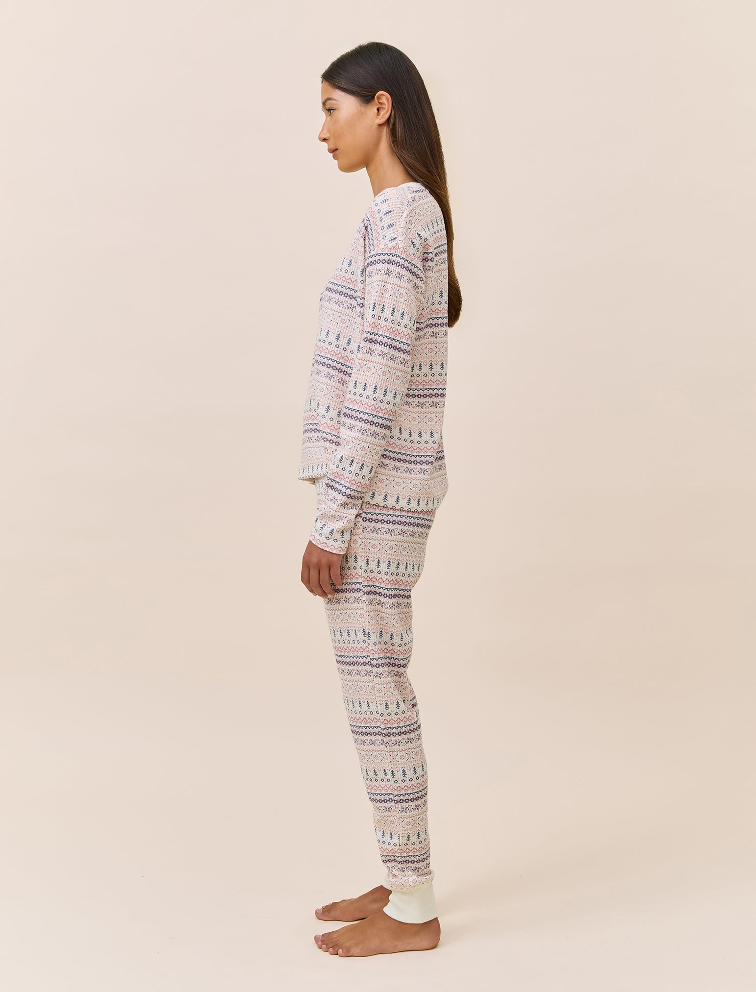 Fairisle Waffle Long Sleeve Top and Jogger Set