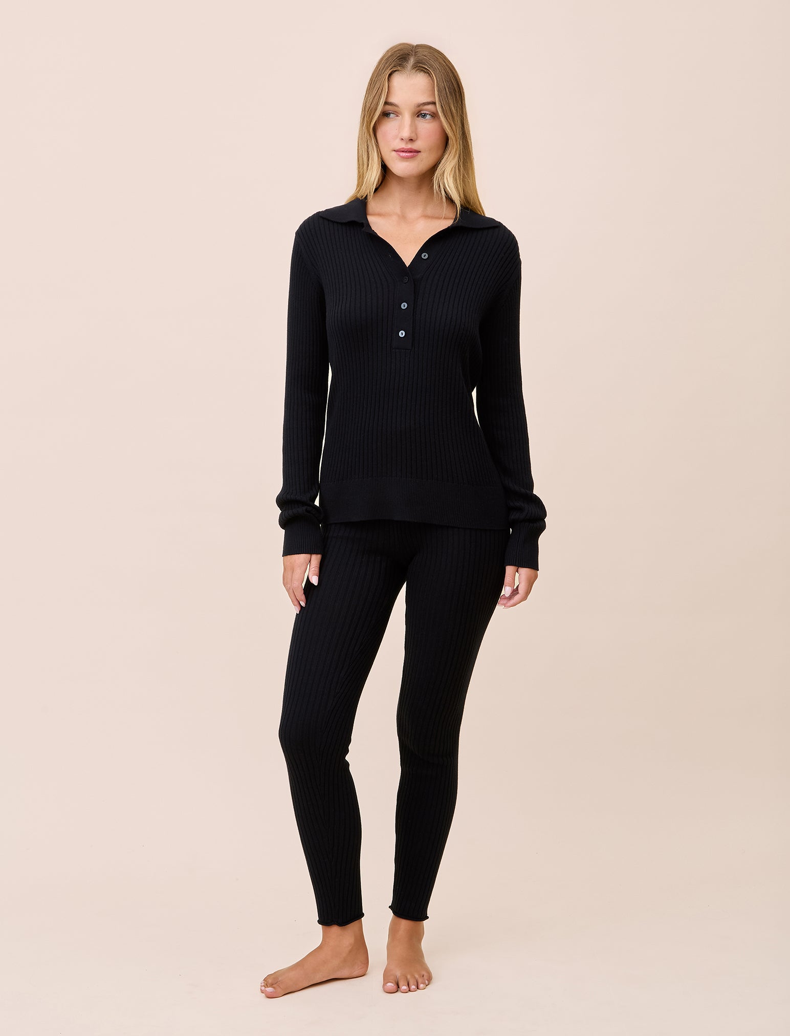 Colette Cosy Cotton Silk Rib Long Sleeve Top & Legging Set