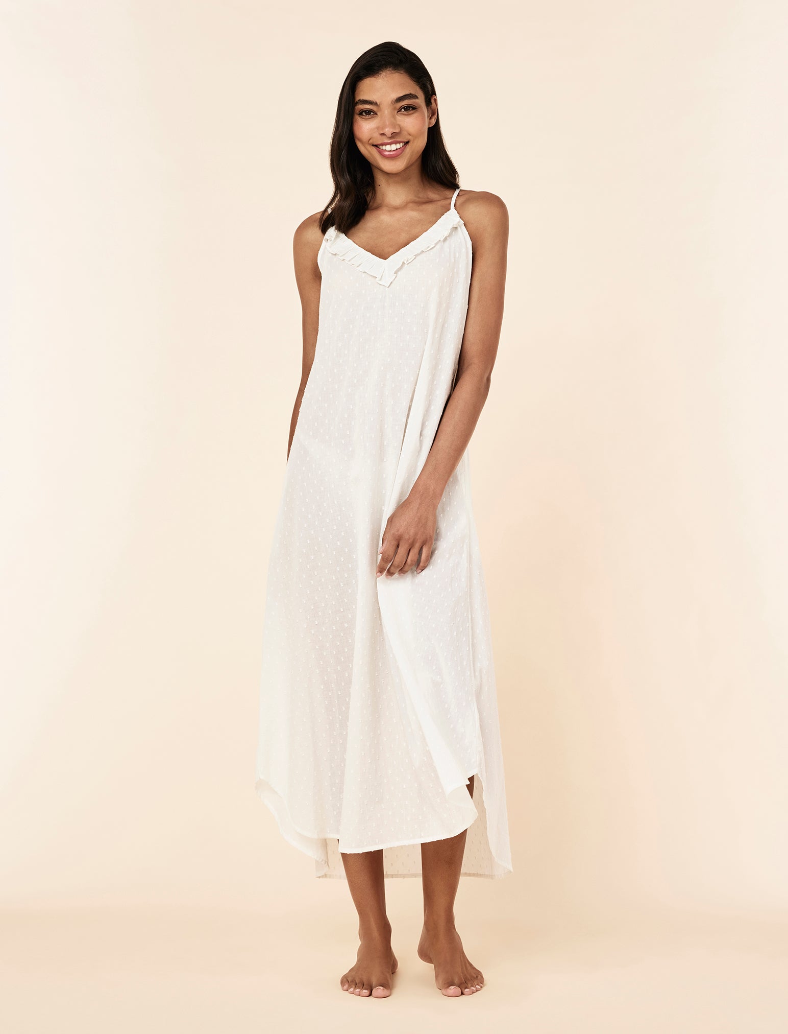 Swiss Dot Lace Frill Maxi Nightgown