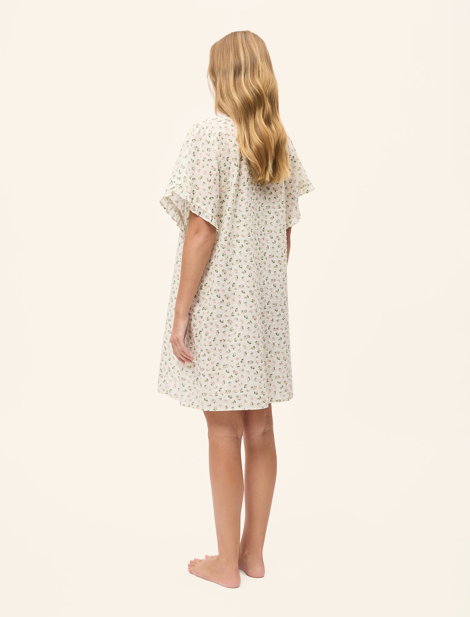 Swiss Dot Short Sleeve Frill Midi Nightgown