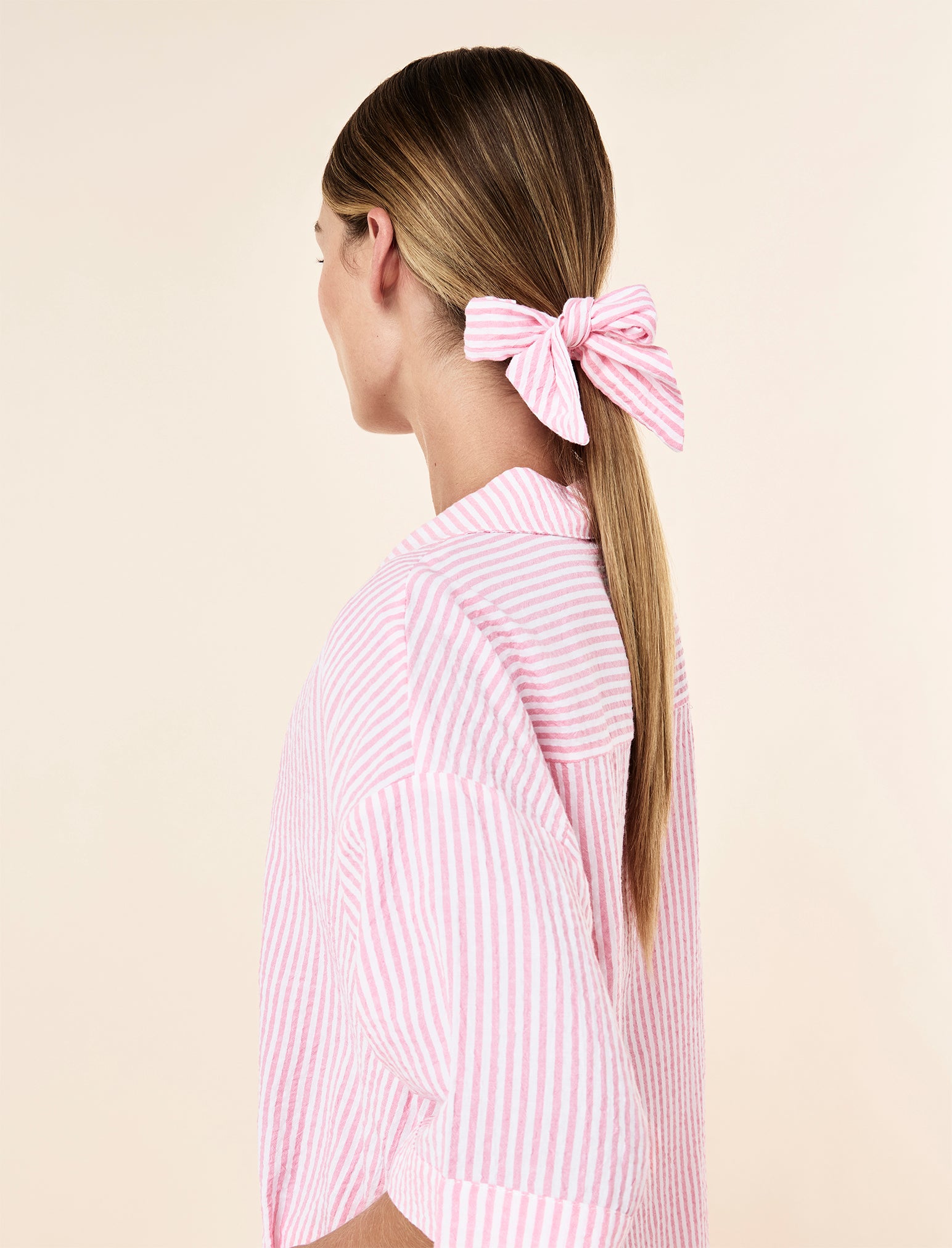 Sabine Seersucker Stripe Boxer PJ & Bow Scrunchie