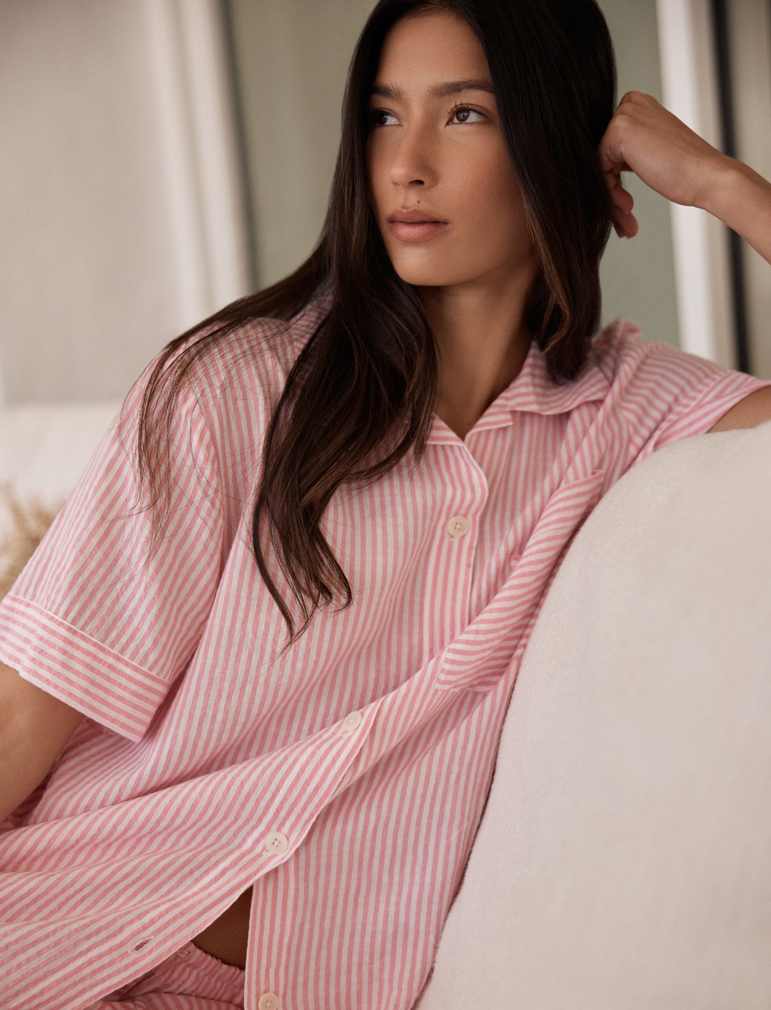 Sabine Seersucker Stripe Boxer PJ & Bow Scrunchie