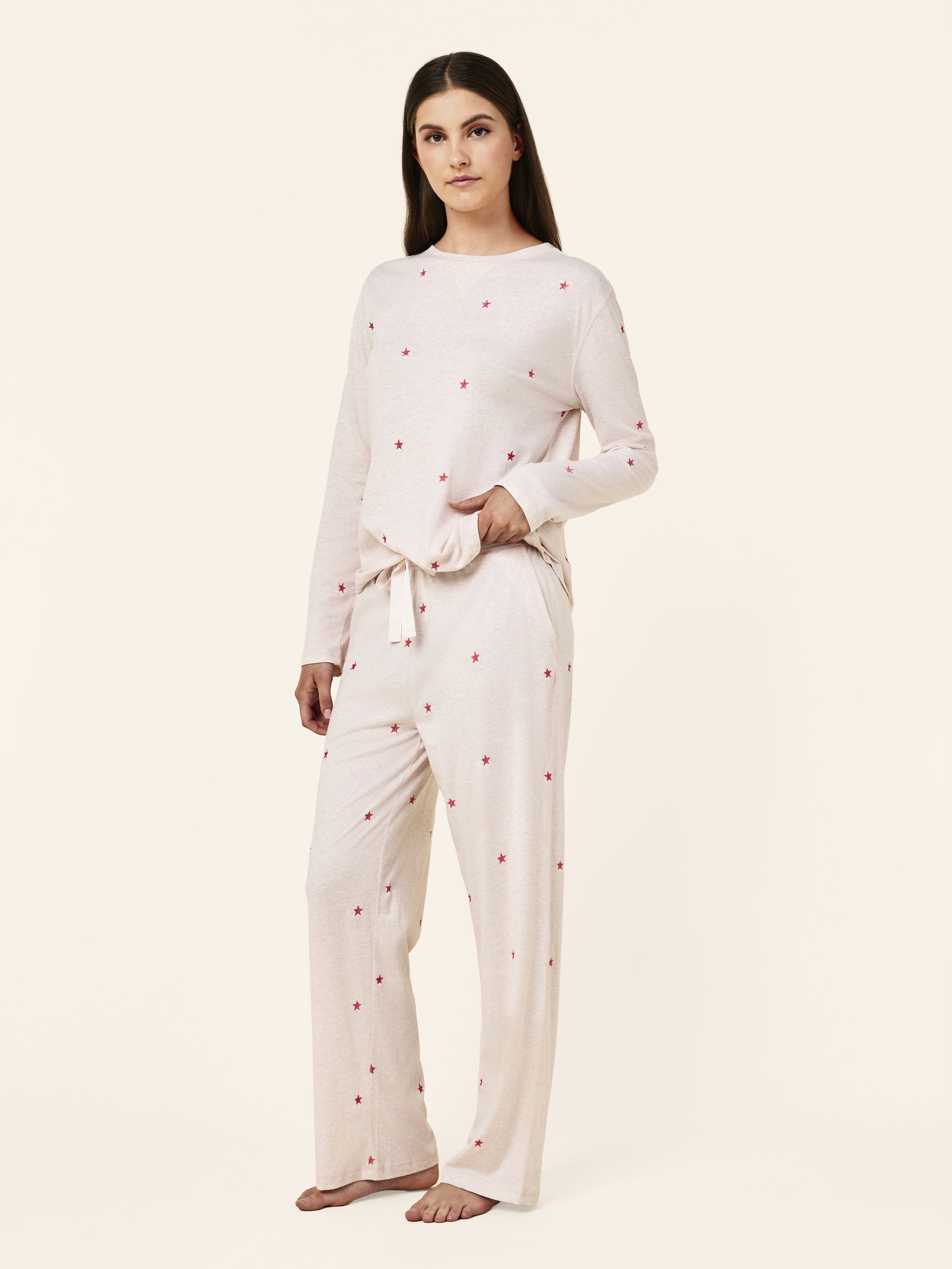 Jada Stars Cotton Long Sleeve Tee and Straight Leg Pant Set