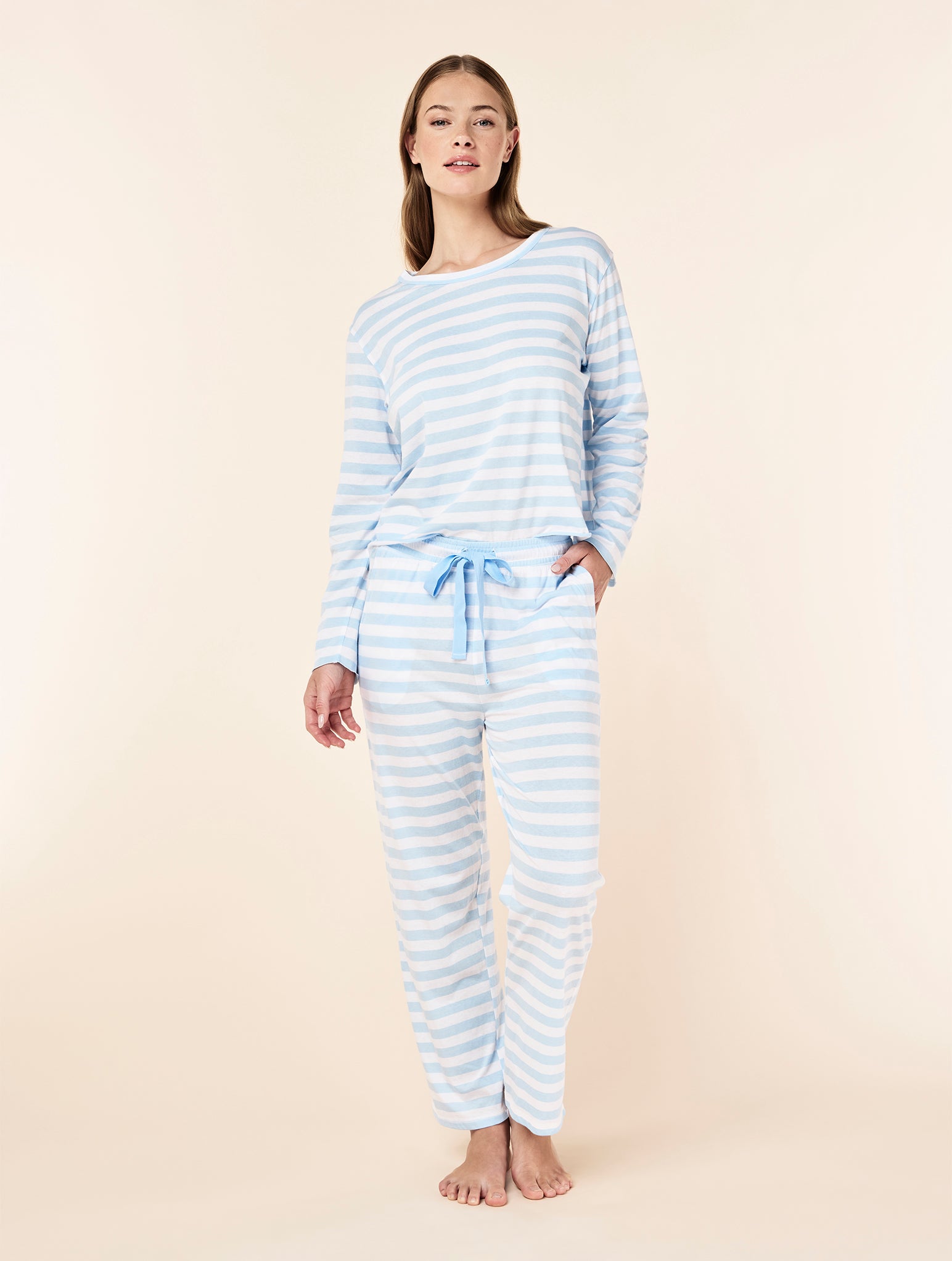 Jada Organic Cotton Knit Stripe Full Length PJ Set