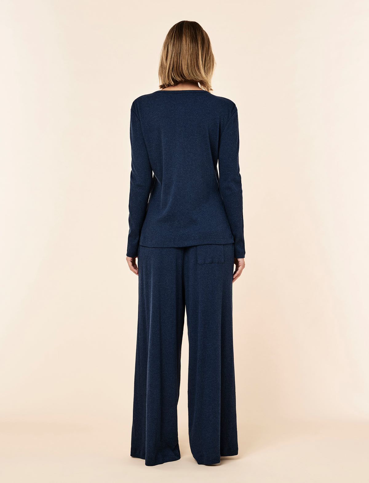 Soft Baby Rib Boxy Henley Long Sleeve Top & Wide Leg Pant Set