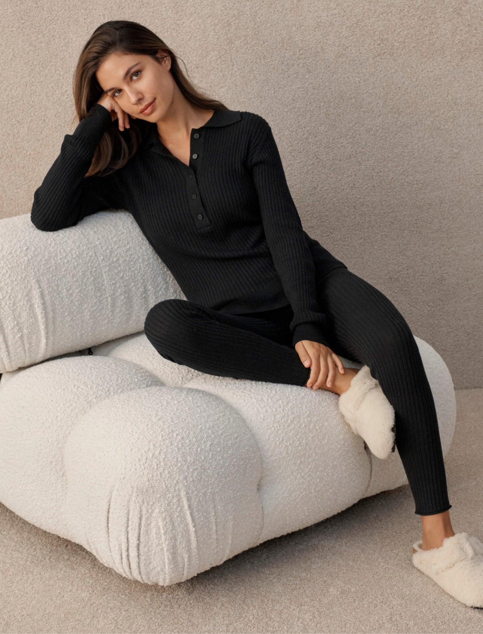 Colette Cosy Cotton Silk Rib Long Sleeve Top & Legging Set