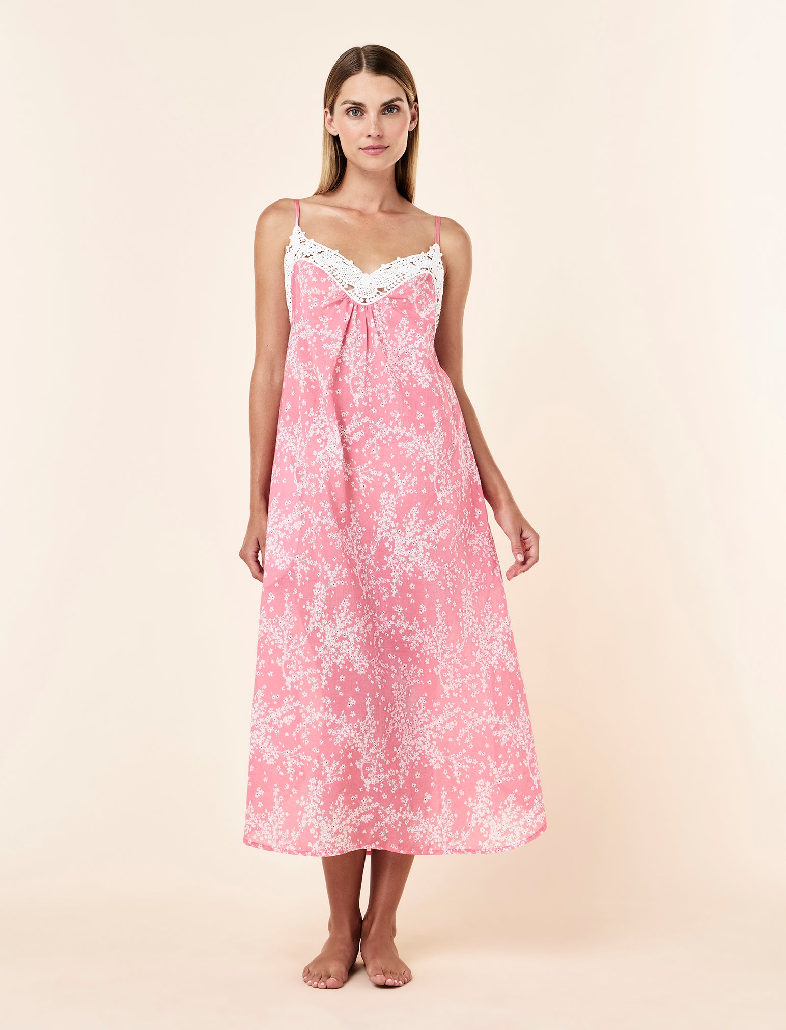 Cheri Blossom Lace Front Maxi Nightgown