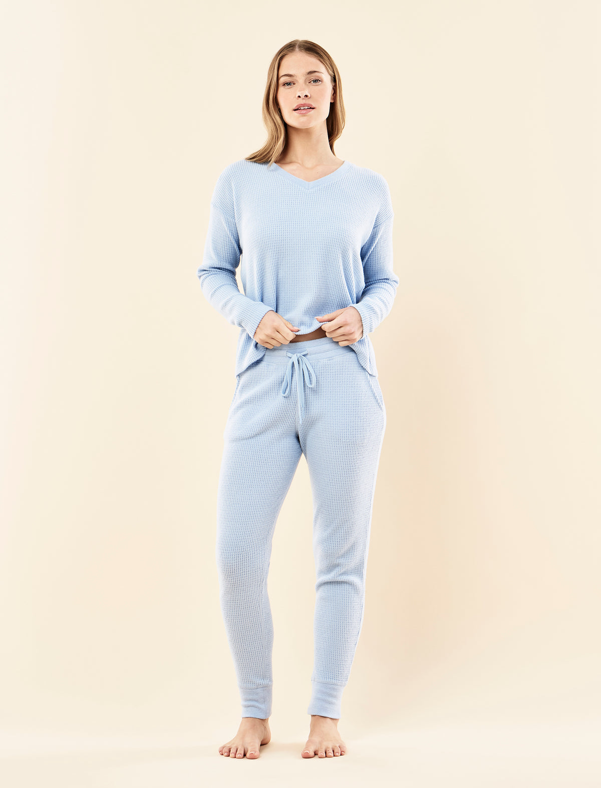 Super Soft Waffle V-Neck Top and Jogger Set