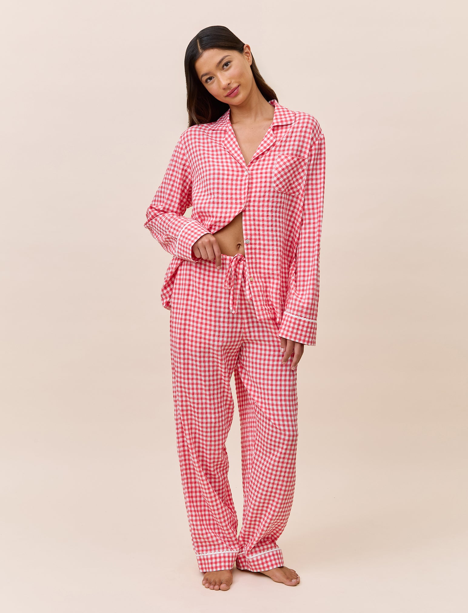 Seersucker Gingham Full Length PJ Set