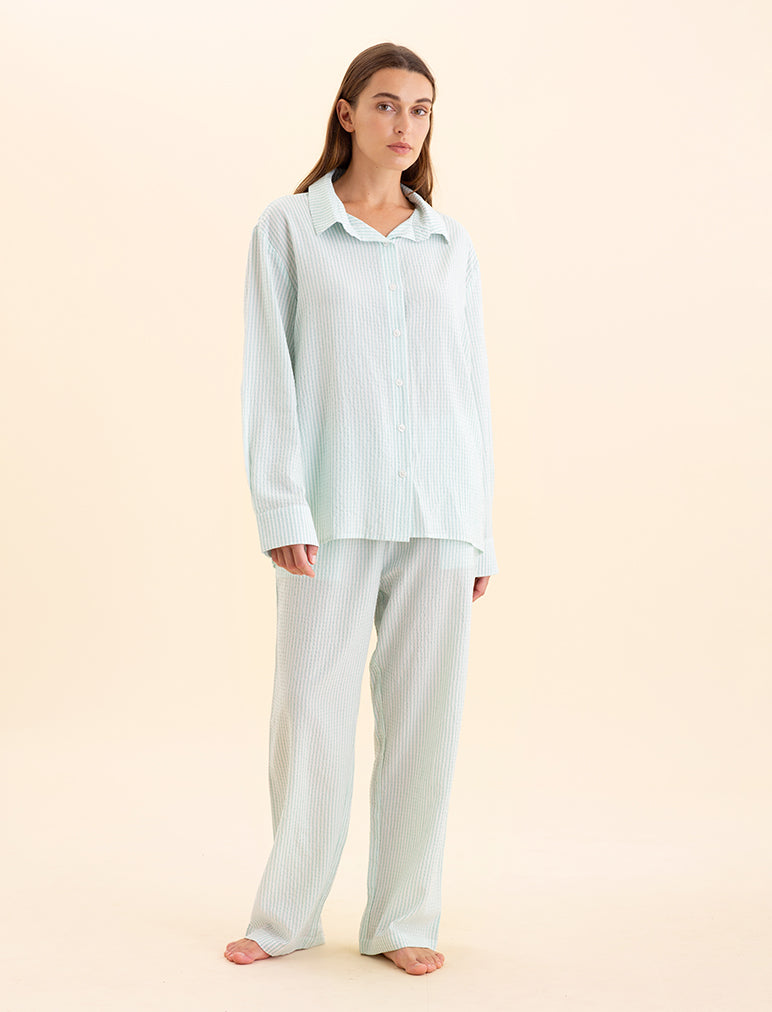 Sabine Seersucker Stripe Boyfriend Shirt