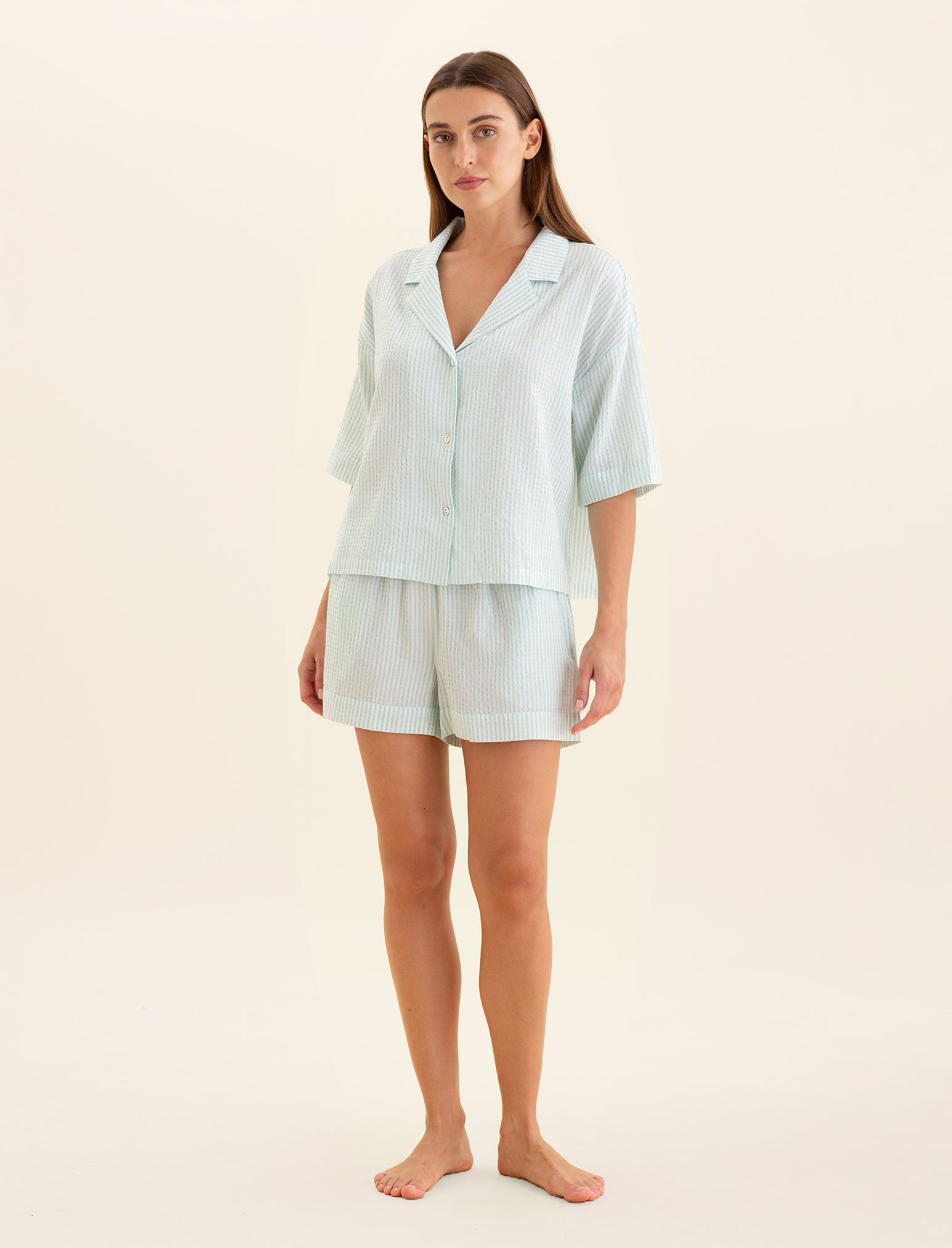 Sabine Seersucker Stripe Boxer PJ Set