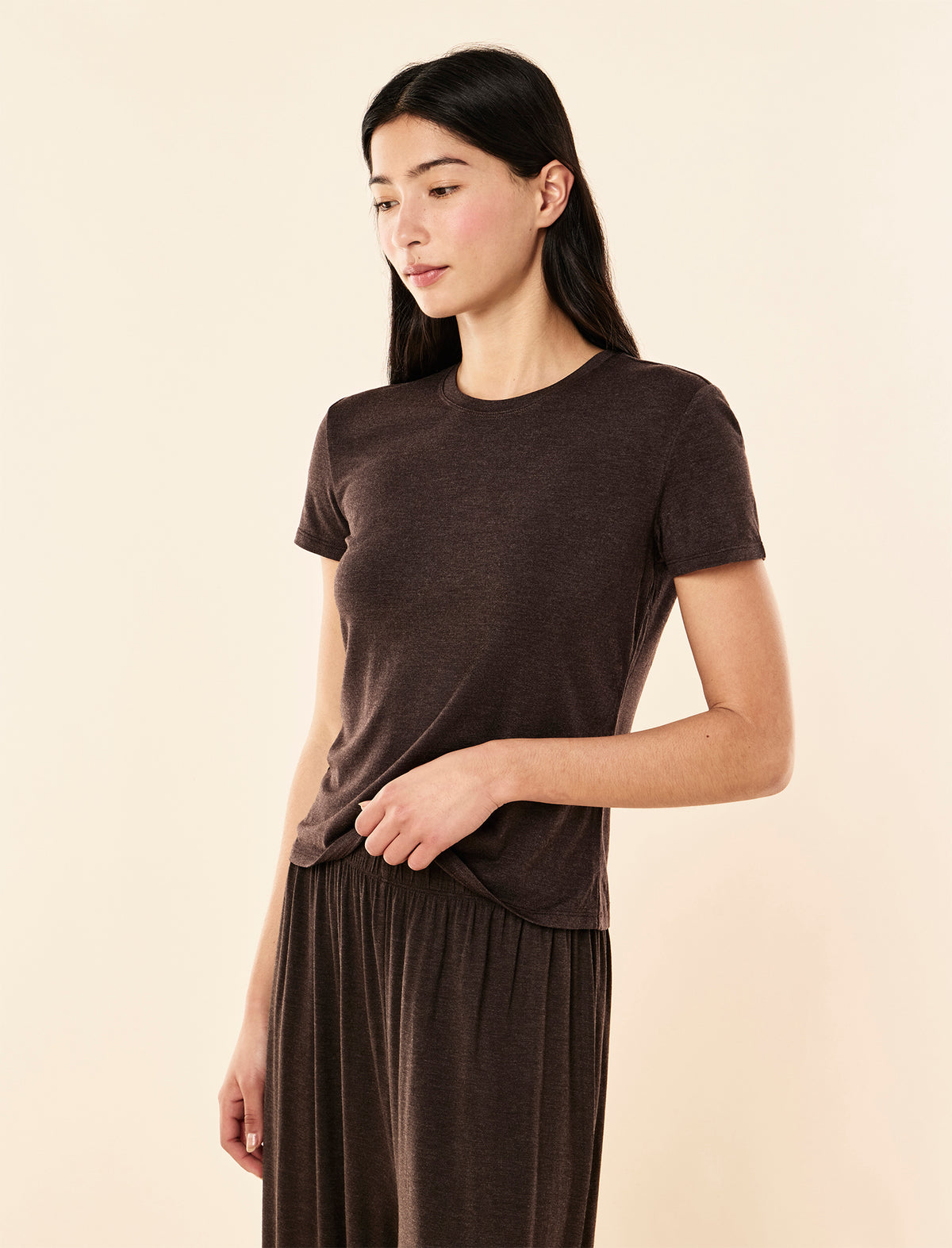 Zoey wearing the Kate Modal Soft Tee
[model: Zoey wears size S |  Height: 172cm/ 5’7” | Bust: 80cm | Waist: 62cm | Hips: 89.5cm]