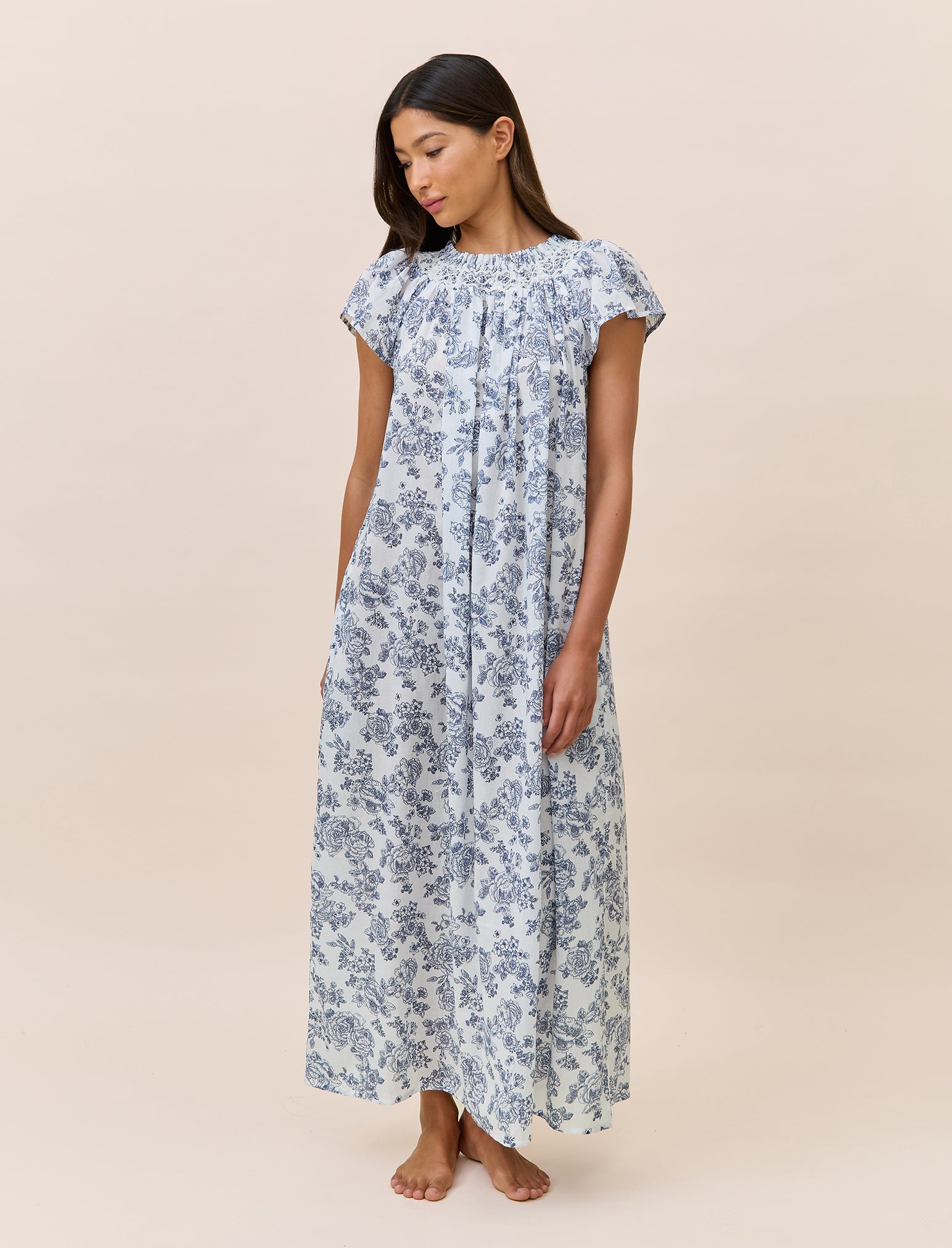 Nostalgia Shirred Neck Maxi Nightgown