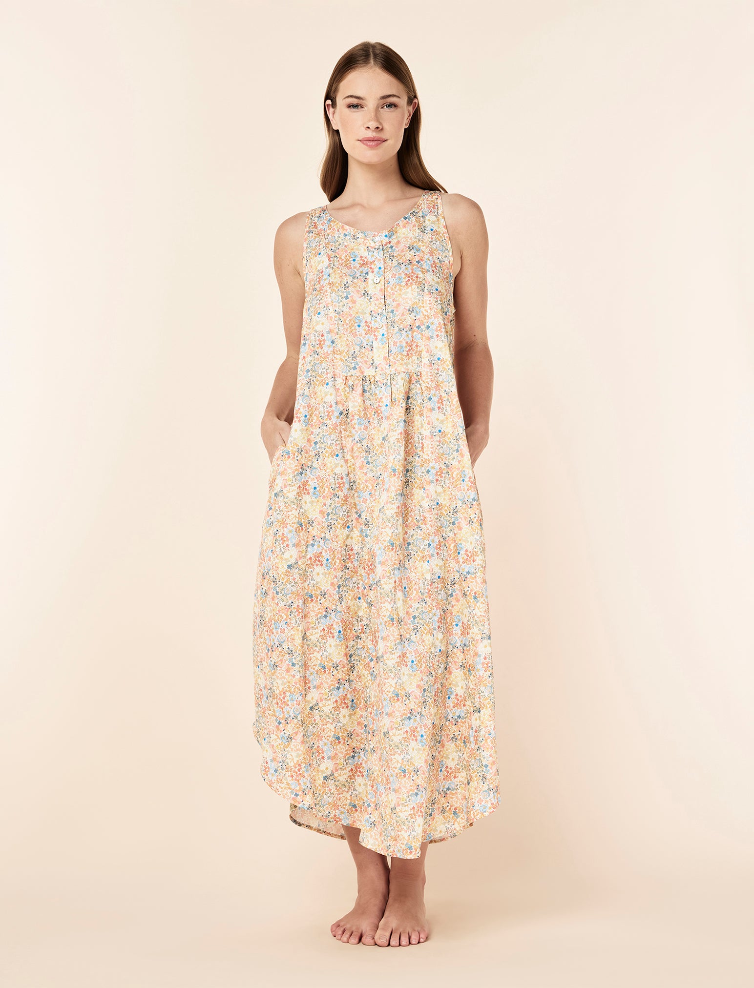 Carly Floral Panel Front Maxi Nightgown