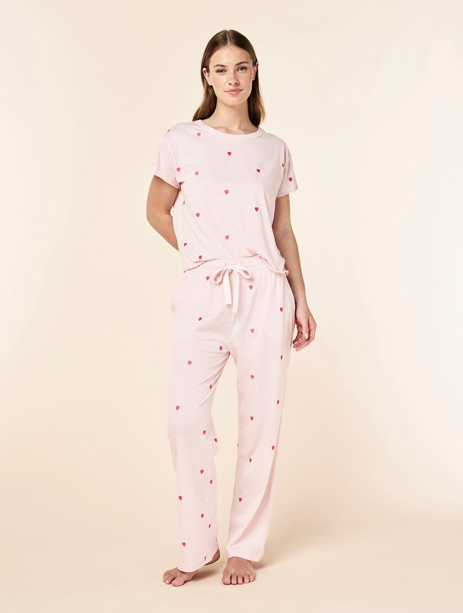 Jada Hearts Cotton Boxy Tee and Straight Leg Pant Set