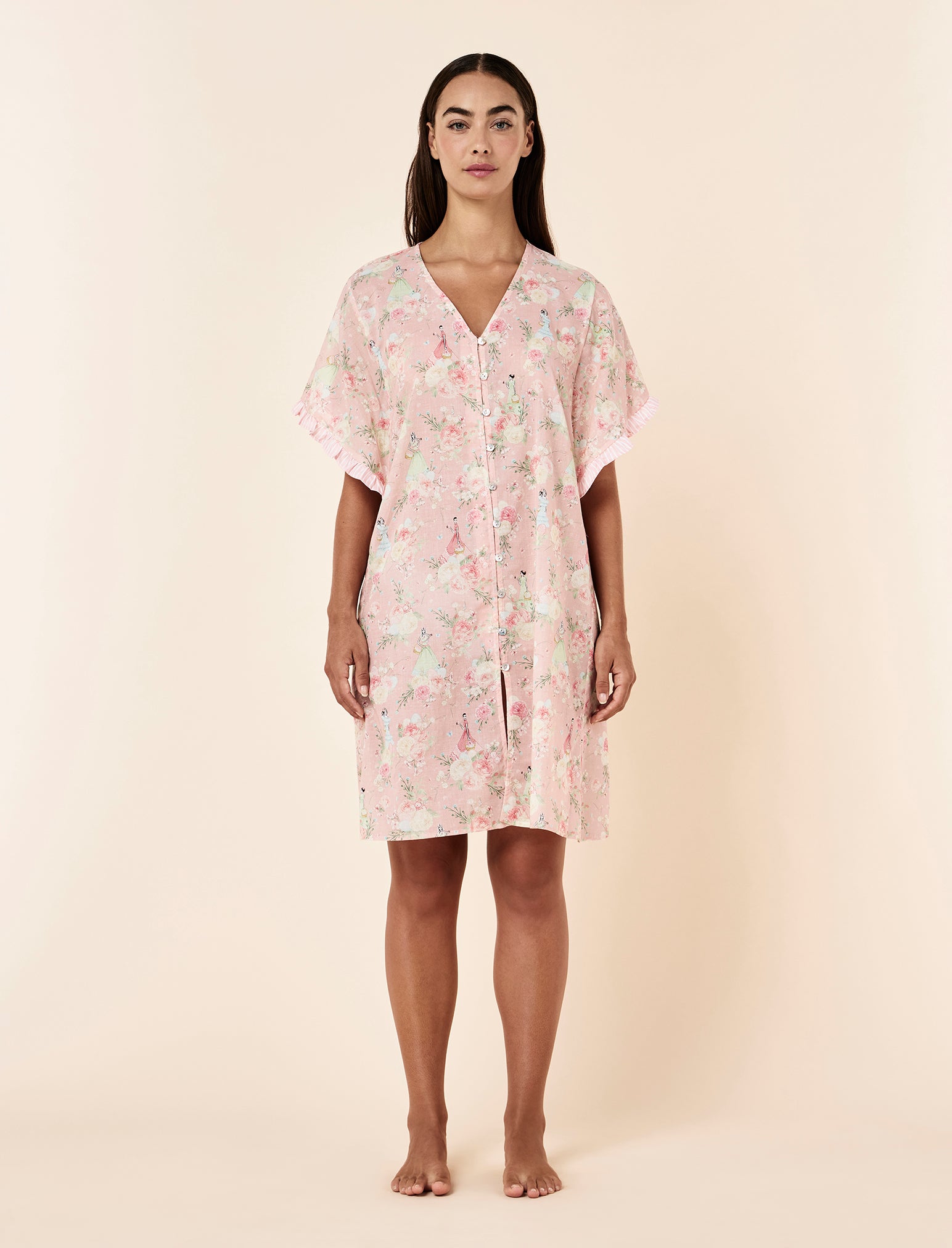 Blush Baskets Frill Midi Nightgown
