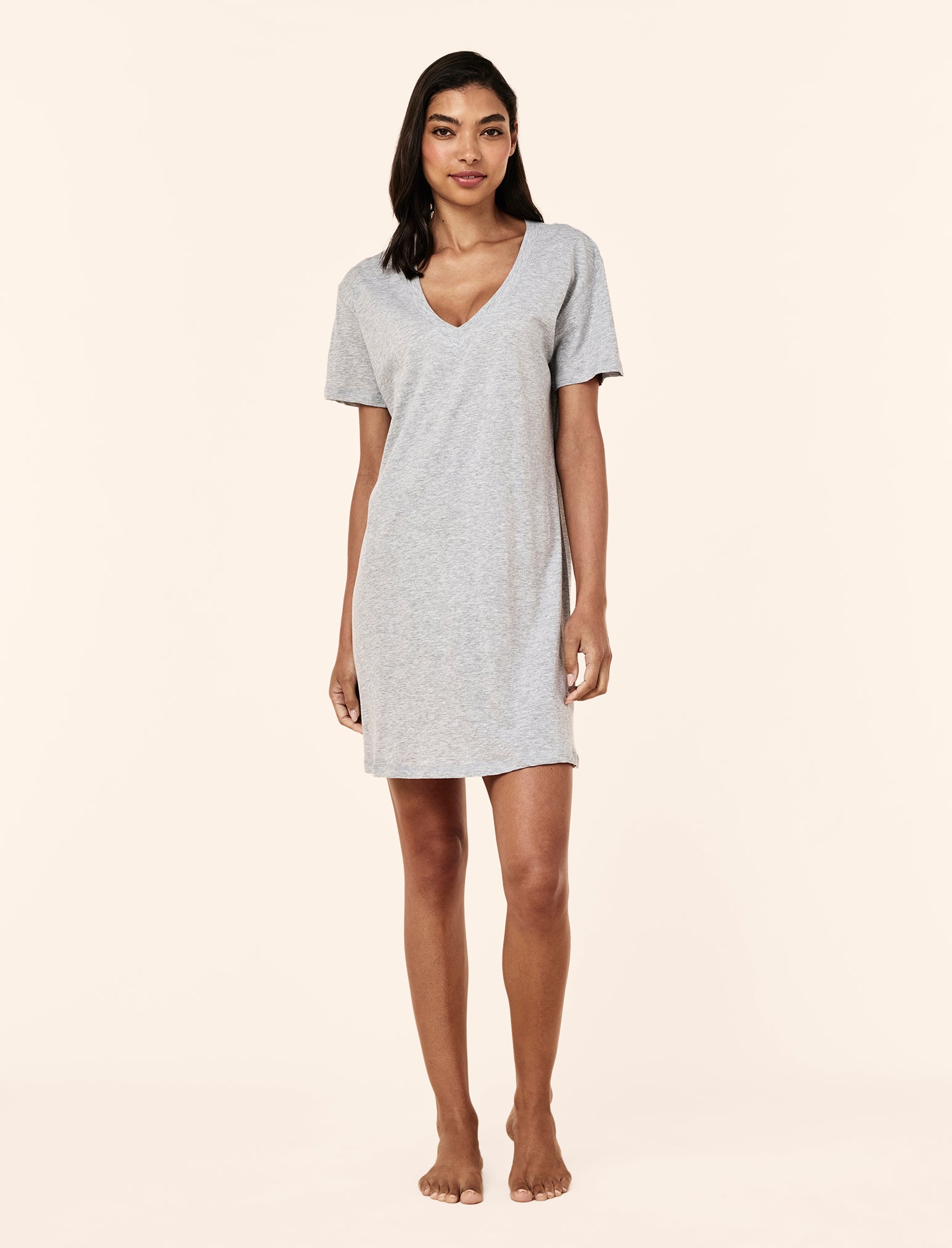 Jada Organic Cotton Knit V Neck Midi Nightgown