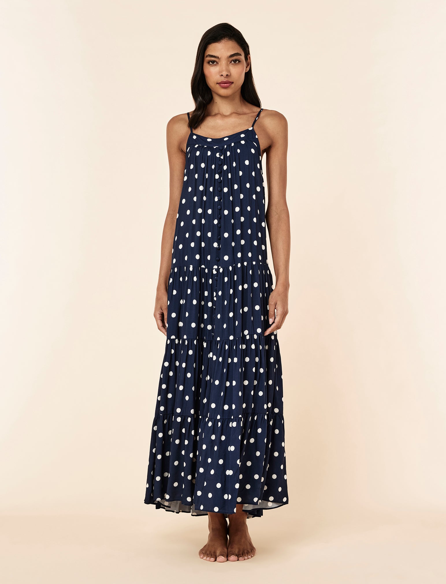 Spot Tiered Maxi Nightgown