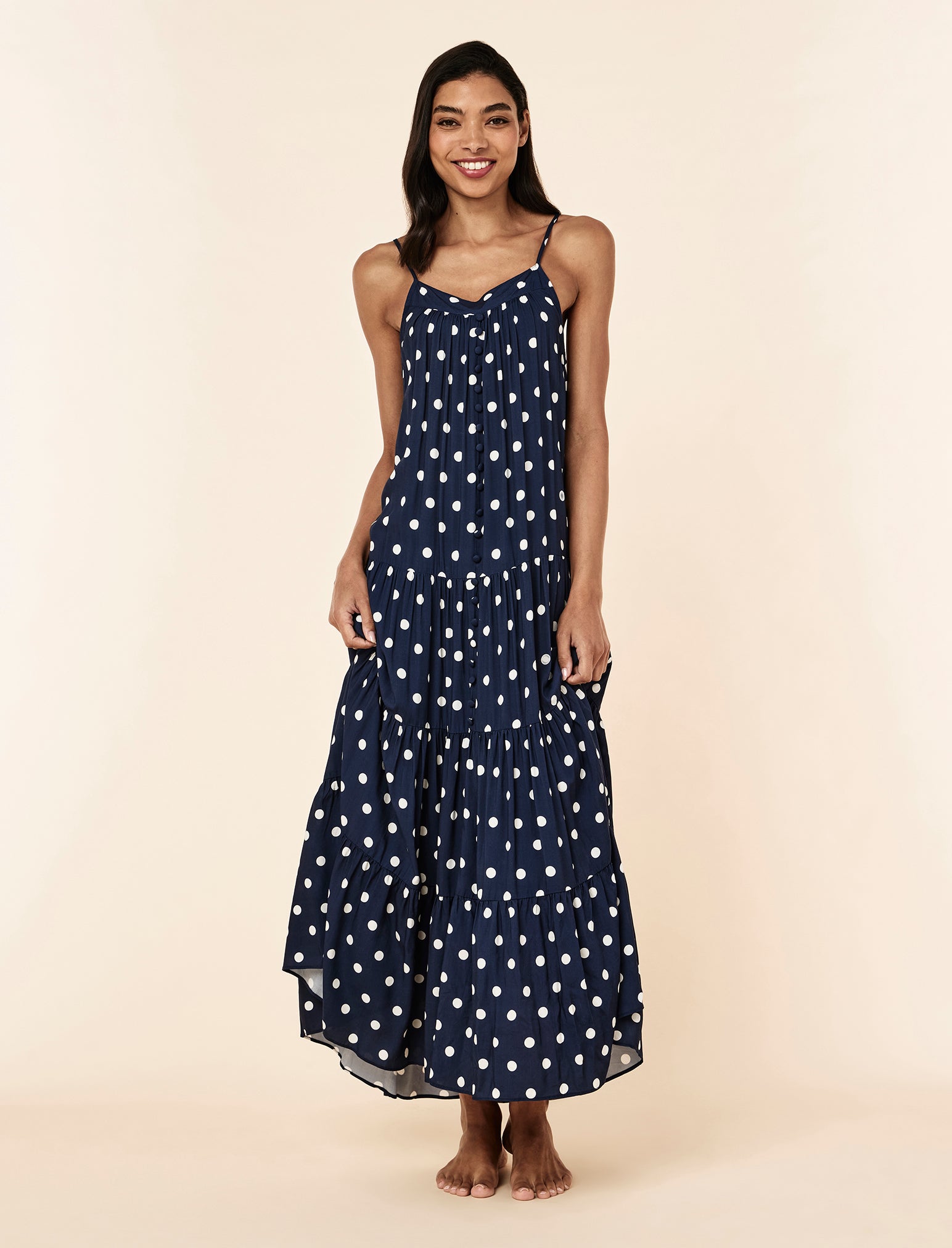 Spot Tiered Maxi Nightgown