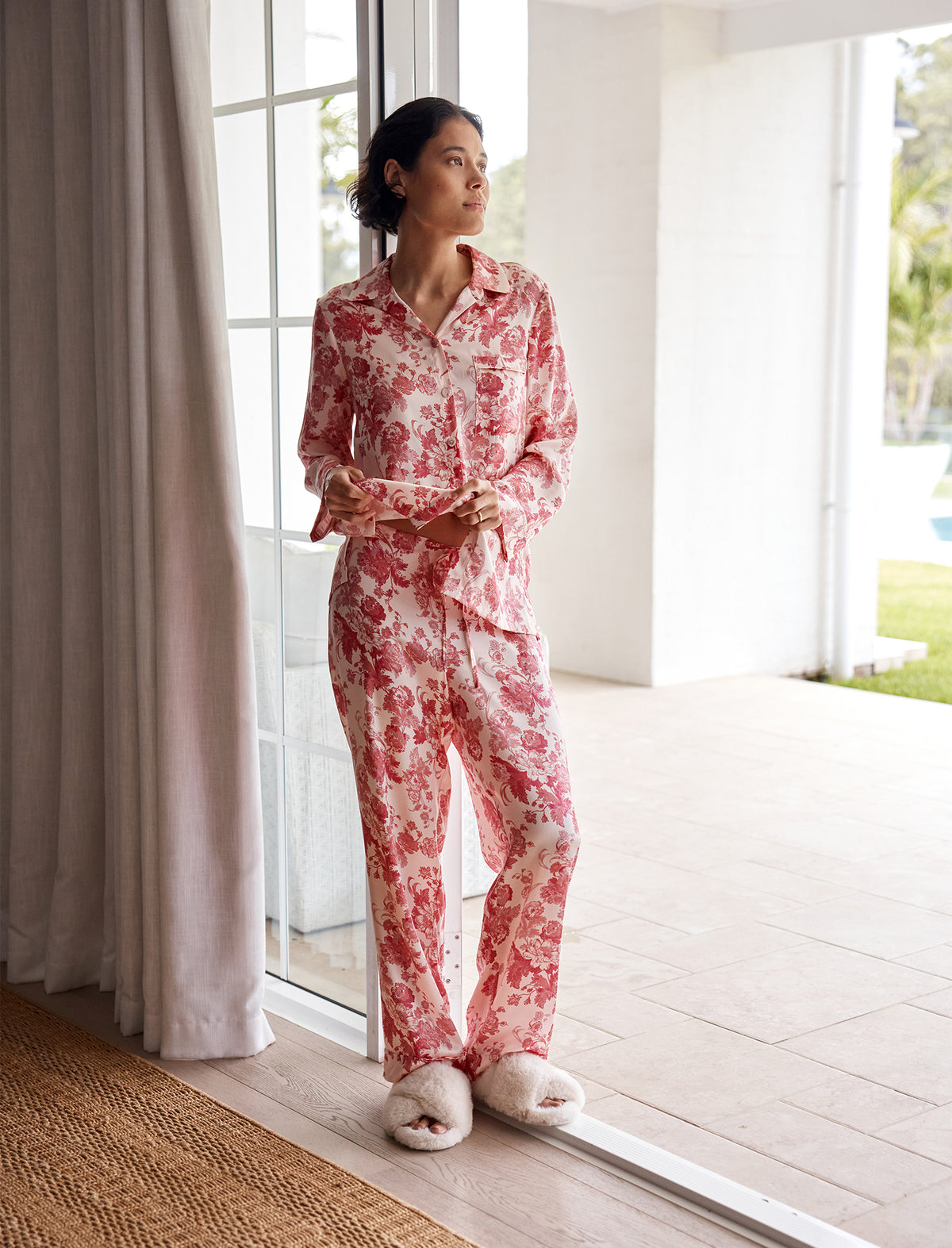 Bianca wearing the Madelyn Silk Full Length PJ Set
[model: Bianca wears size S |  Height: 179cm
/ 5’10” | Bust: 81cm | Waist: 64cm | Hips: 89cm]