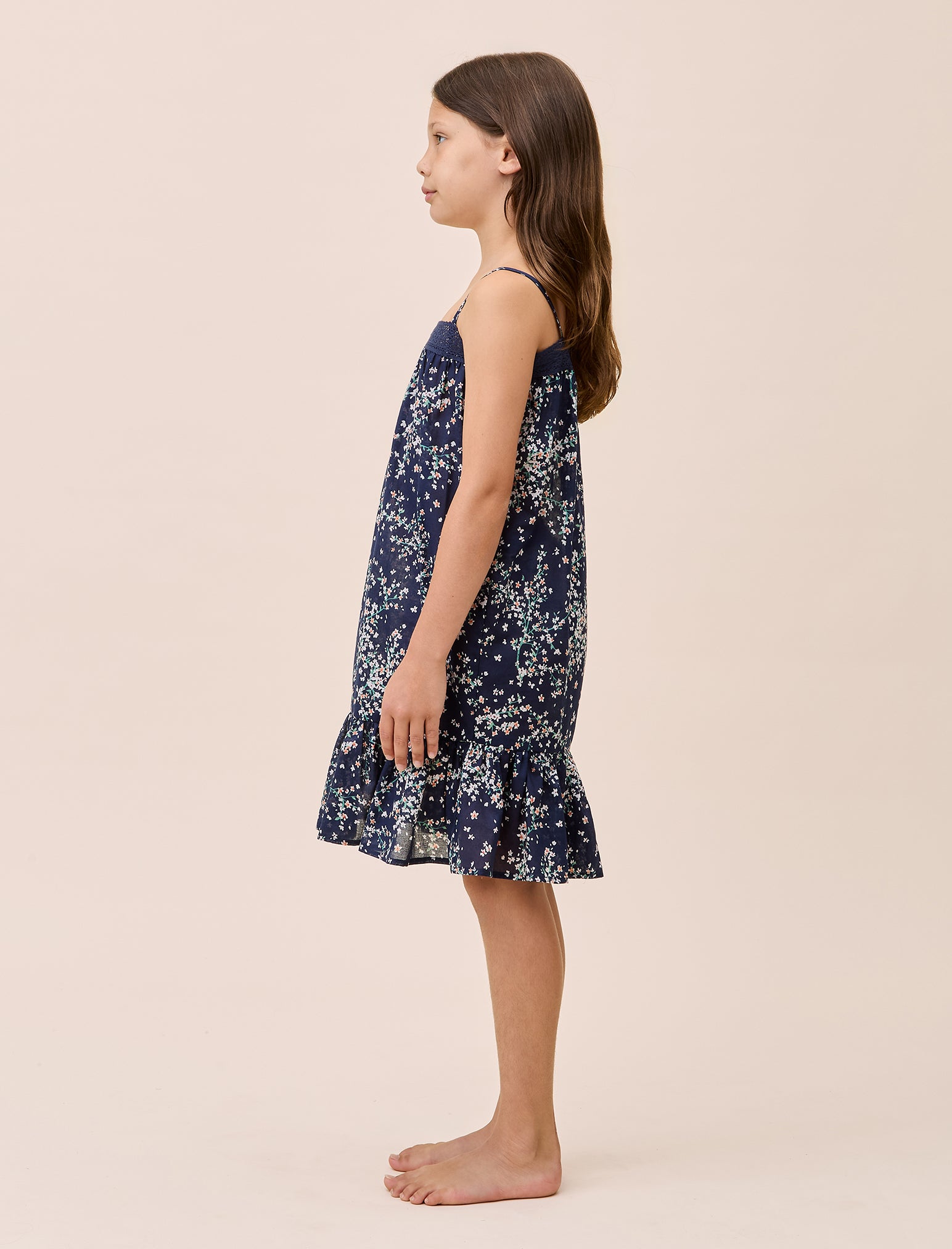 Navy Cheri Blossom Girls Strappy Nightgown