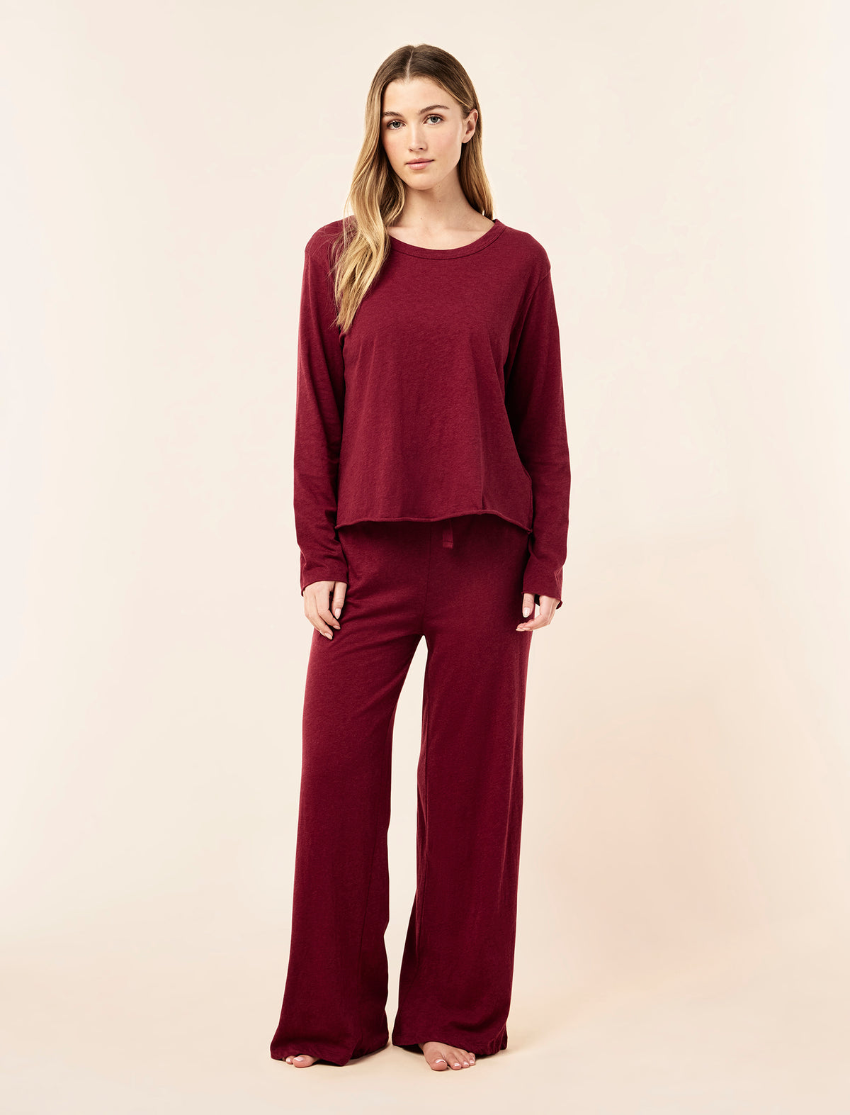 Jada Organic Cotton Knit Boxy Long Sleeve Tee & Wide Leg Pant Set